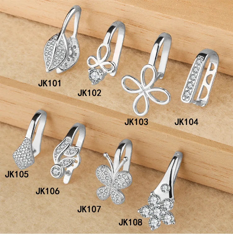 Wholesale 925 Sterling Silver Zircon Pendant Clip Clasp Gold Plated Pinch Clip Clasp Bail for Jade Gems Jewelry Accessories