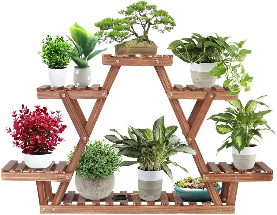 Customized Wooden Plant Rack Outdoor Decorative Three-Tier Flower Pot Rack Suitable for Garden Balcony Plant Rack