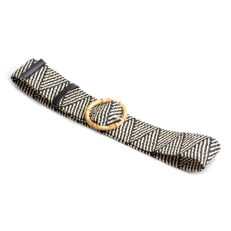 PP Grass Woven Belt Elastic Fashion Decoration Round Buckle Belt Women's Dress Elastic Belt