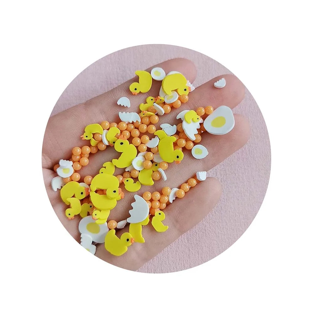 500g/1000g Easter Cute Yellow Duck Shape Polymer Clay Slices Artificial Cake Dessert Sprinkles for Slimes Filling DIY