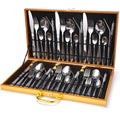 42 Pcs Flatware Set Knife Fork Spoon Straw Set Utensils Stainless Steel Cutlery Set with Wooden Box for Gift Box