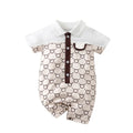 OEM Adorable Toddler Boy Girl Summer Romper Polo Collar with Allover Bear Print and Pocket Short Jumpsuit 0-24 Months