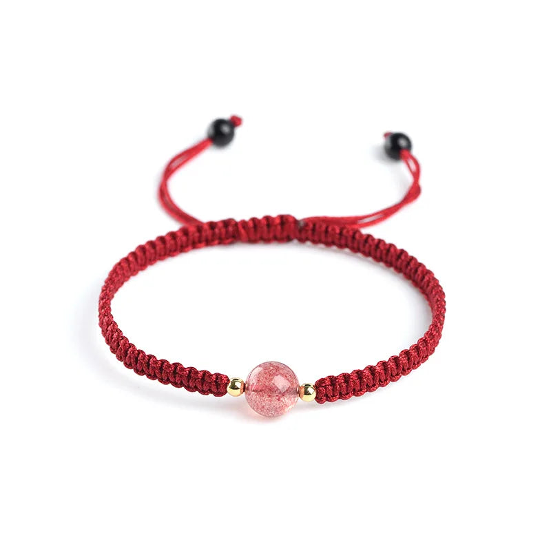 New Natural Quartz Obsidian Strawberry Crystal Hand-Woven Bracelet Lucky Cyanite Braided Jewelry Sample for Gifts and Weddings
