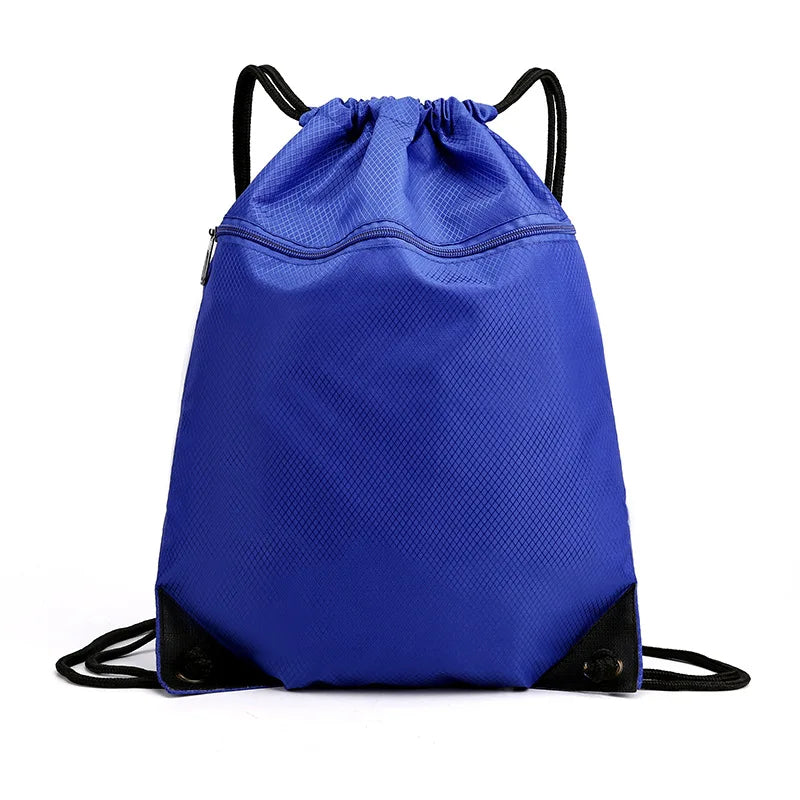 Durable Eco-Friendly Washable Polyester Water-Resistant Outdoor Sports Drawstring Bag Extra Front Storage Zipper Promotional