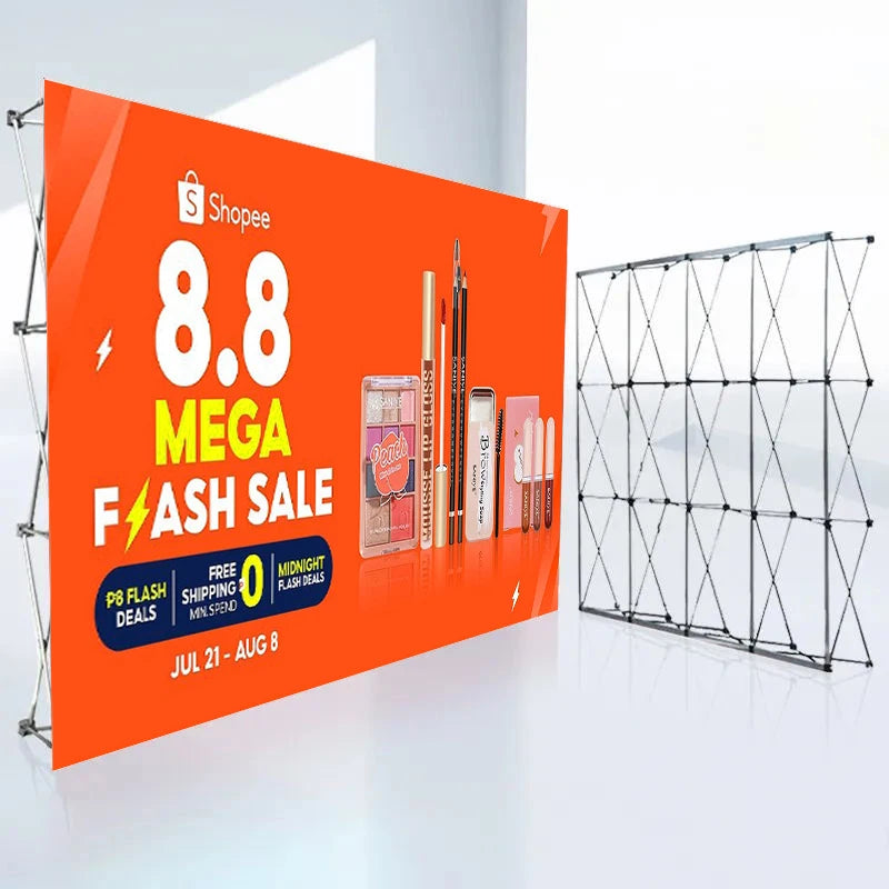 FEAMONT Portable Tension Fabric Pop up Display Straight Backdrop Wall Banner Stand for Advertising for Trade Shows Exhibitions