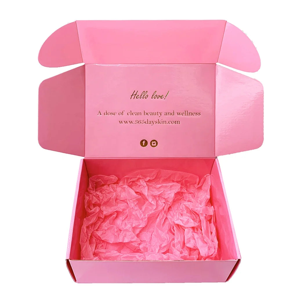 High Glossy Pink Luxury Cosmetic Paper Boxes with Gold Foil Logo for Skincare Mailer Box Shipping and Clothes for Gift Packaging