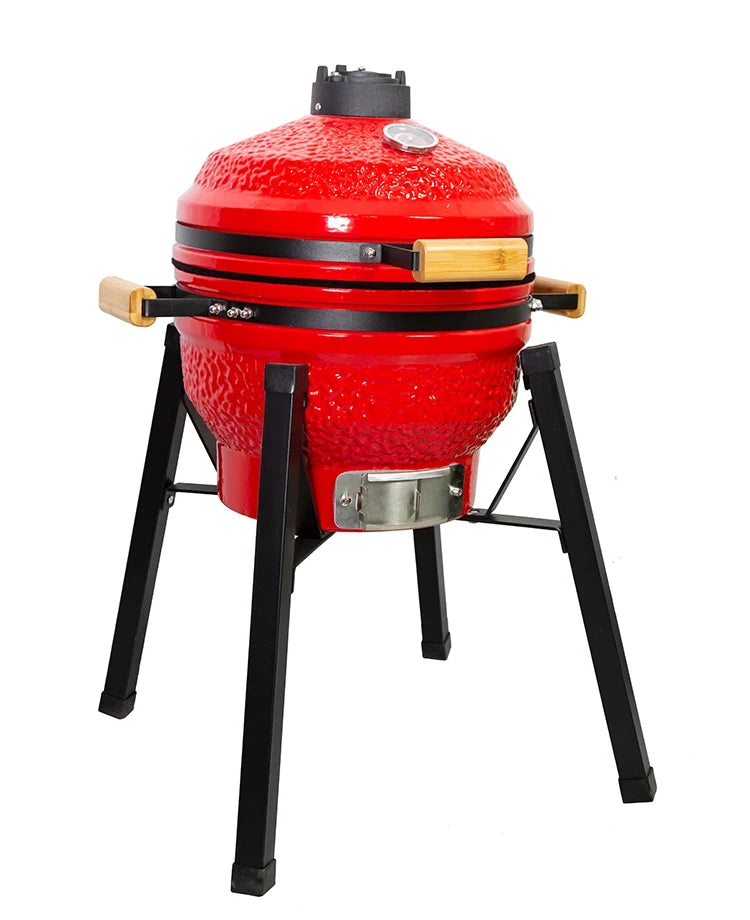 Kimstone KB-16 Portable Vertical Ceramic Kamado Charcoal Grill Trolley Electronic Ignition Smoker Function for Camping Outdoor