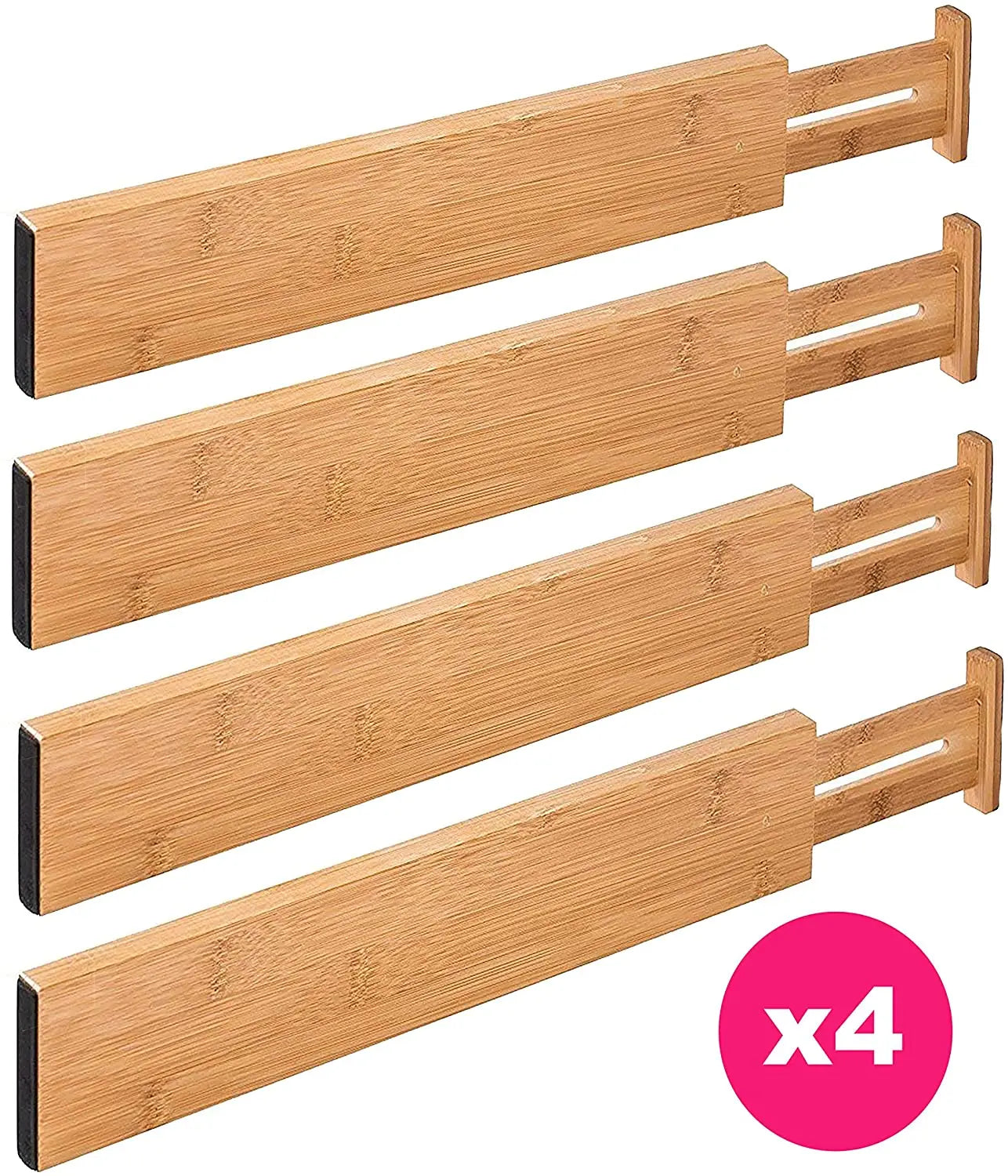 Bamboo Kitchen Drawer Dividers- Pack of 4 Expandable Drawer Organizers for Kitchen Bedroom Bathroom and Office