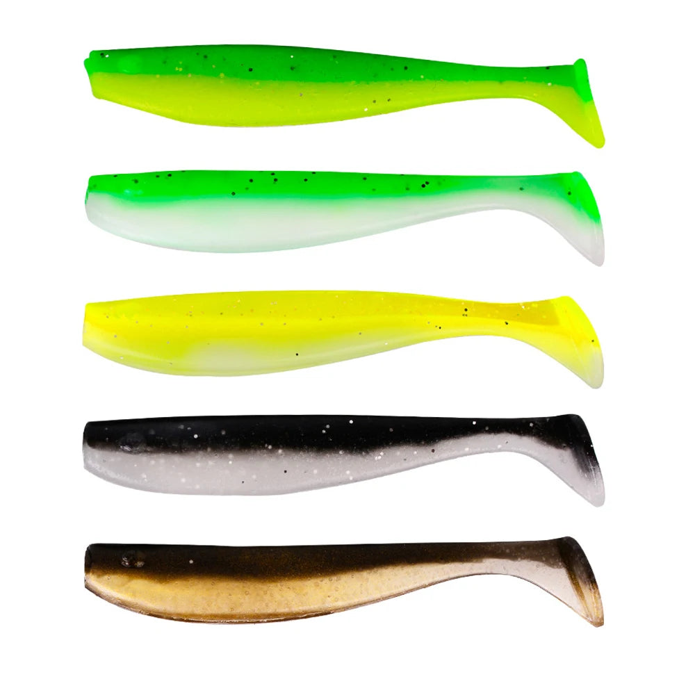 WEIHE 10pcs/bag 5.5-6.6-7cm 5 Colors Silicone Shad Baits Swimbait Wobblers Artificial Softbaits with Grooves for Trout Catfish