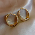 New Arrival Gold-plated Copper Twisted Multi-hoop Earrings Geometric Ring Earrings