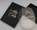 Customizable Printing Gold Foil Acrylic Wedding Invitation Card Box With Bridal Groom Names Exquisite Hard Cover Velvet Box