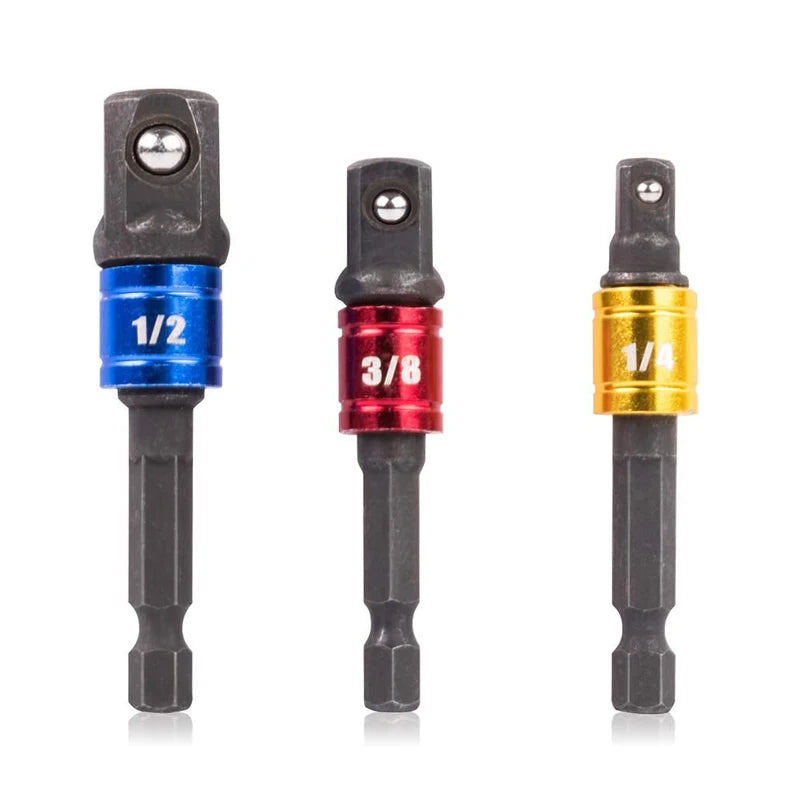 3PCS/Set 1/4'' 3/8'' 1/2'' Shank Drill Hex Socket Adapter Driver Adapter Power Extension Bit Set for Drills Nut Wrench Extension