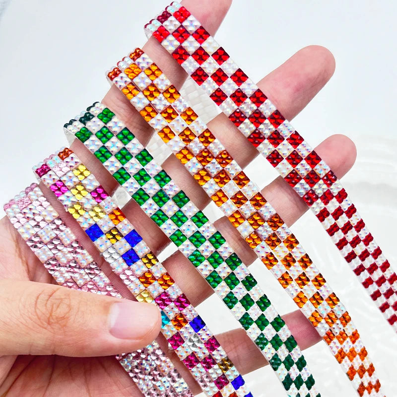New Fashion Resin Bling Hot Fixed Rhinestones Trim Adhesive Tape Flatback Motif Square Applique for Shoes Garments Bags