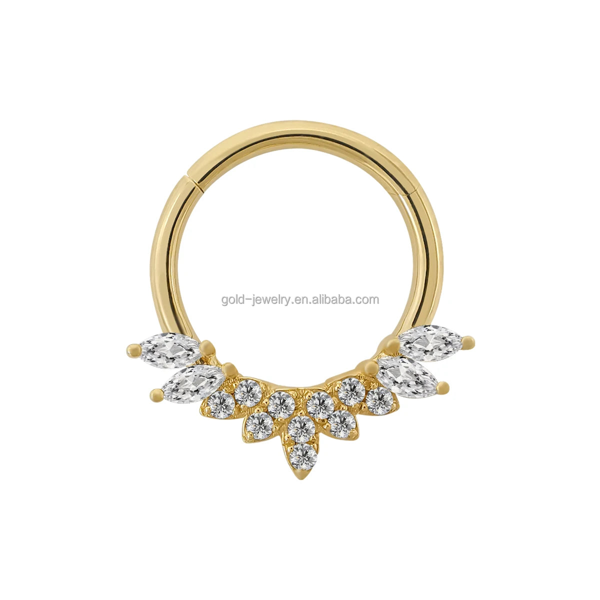 Pure Gold Jewelry AU585 14k Solid Yellow Gold Hoop Nose Rings Zircon Body Jewelry Wholesale Hot Selling