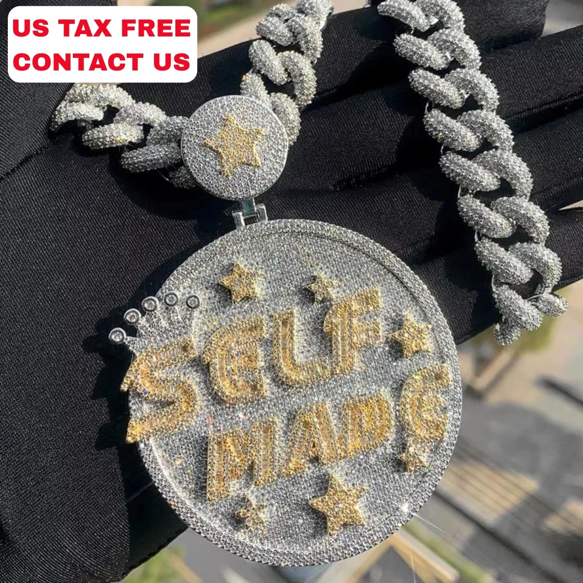 Fashion Letter SELFMADE Hip Hop Jewelry Iced Out Hip Hop Pendant Charms for Men Personality Exaggerated Large Round Necklace