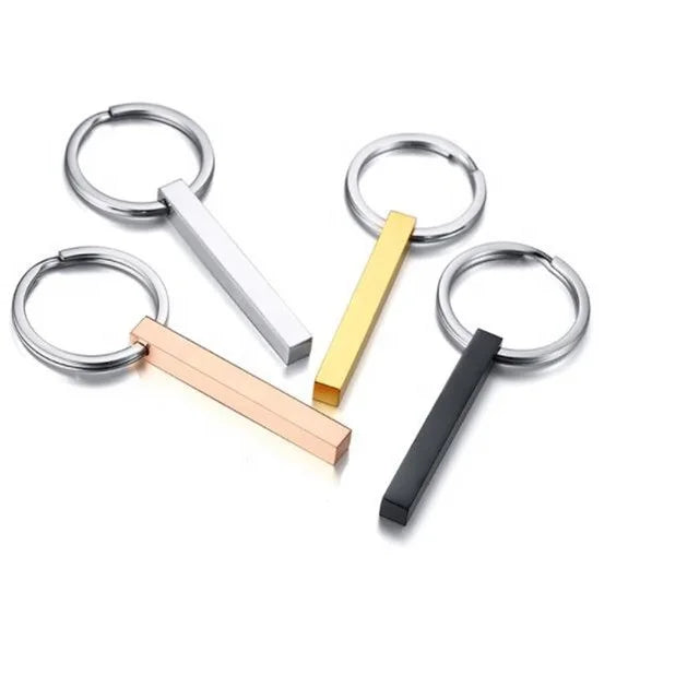 Yiwu Aceon Stainless Steel  Birthday Gift Couple Lover Metal Craft Gift Stamping Vertical 4D Stone Bar Key Chains