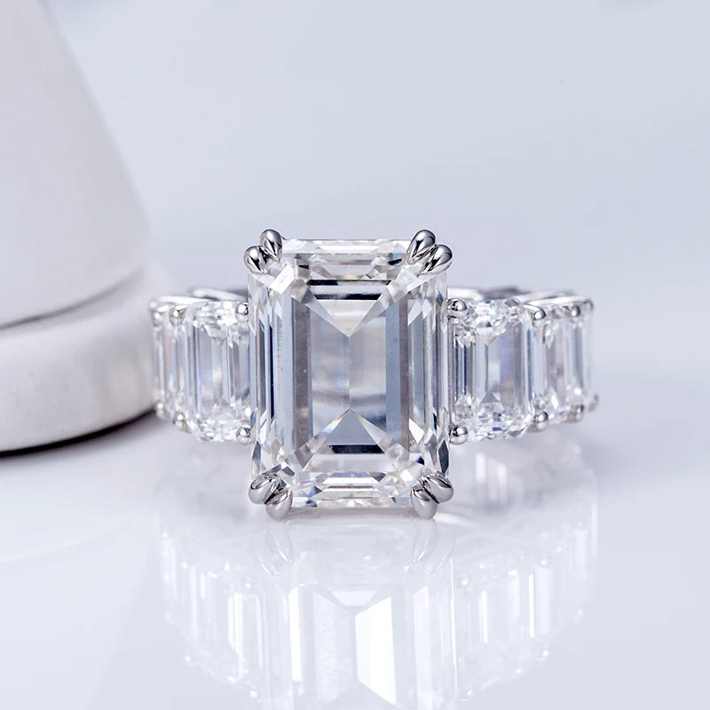 MSR-1010 Custom Luxury Design Engagement Wedding Jewelry PT950 Big Carats 8ct Emerald Cut Lab Diamond Ring