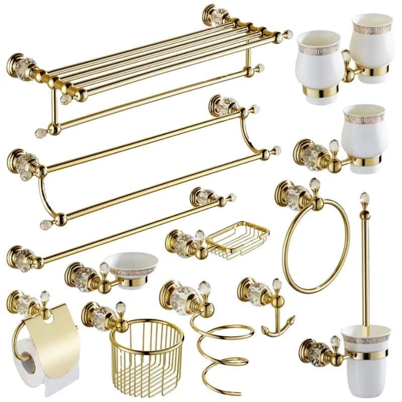 Modern Nickel Crystal Towel Rack Bathroom Hooks Hardware Suite Shower Basket Towel Ring Accessories