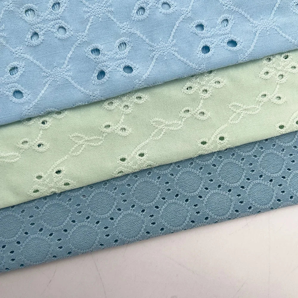 Wholesale Bubble Popcorn Jacquard Knit Fabric Punch Eyelet Stretch Jersey Lace Fabric Jacquard for Dress