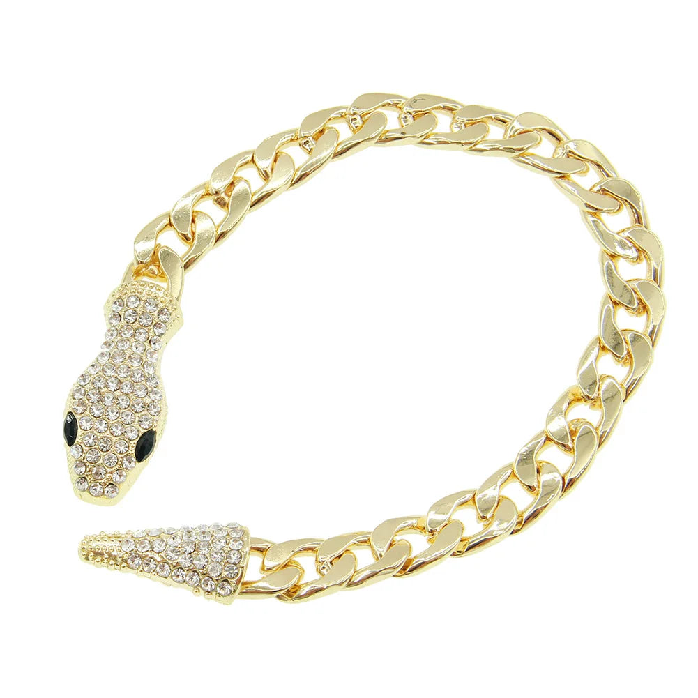 Hiphop Crystal Snake Magnetic Snap Statement Necklace for Women Vintage Cuba Chain Necklace Jewelry