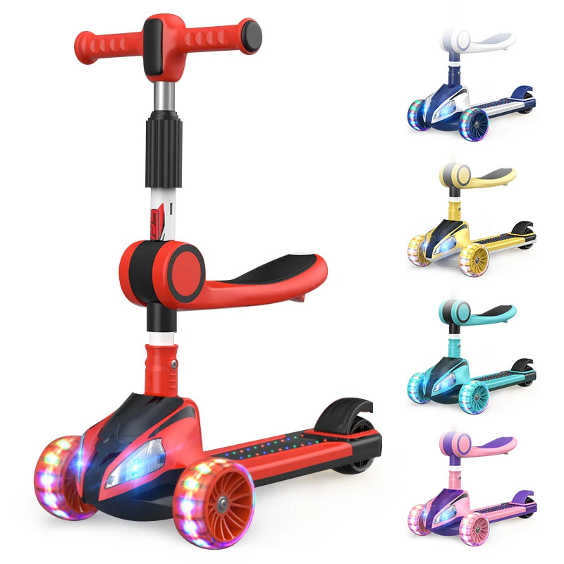 Extra-Wide Deck Foldable Children Scooters PU Light-Up Three-wheel Scooter Kids With Removable Seat