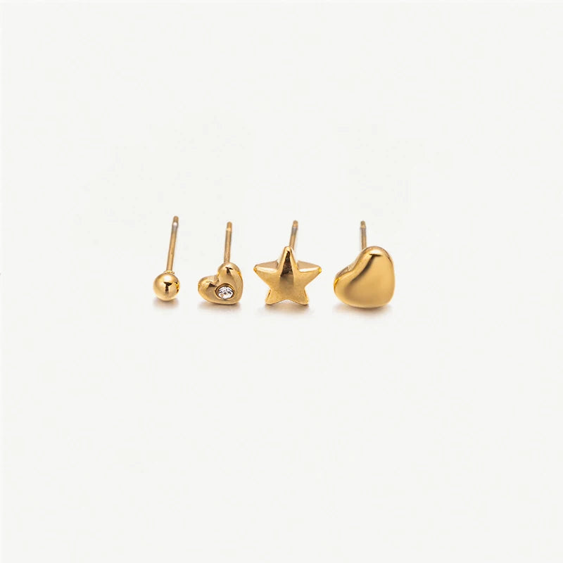 Trendy New Design Stainless Steel Cartilage Earrings with Tiny Zircons 18K Gold Plated Heart Ear Studs for Gift Piercing Jewelry