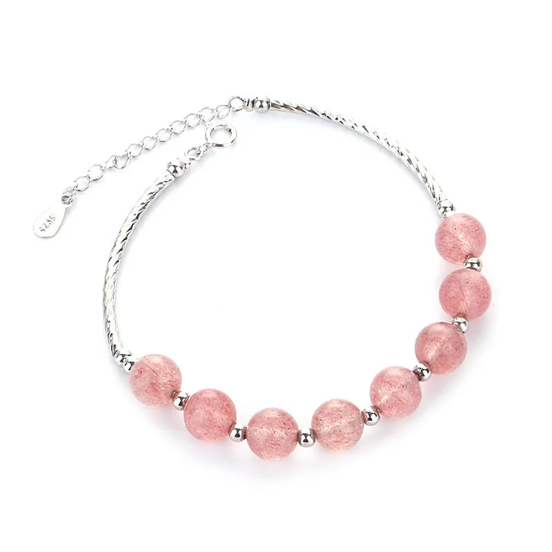 S925 Sterling Silver Korean Trendy Simple Temperament Best Friend Strawberry pink Crystal Bracelet Female