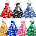Women 50s 60s Vintage Polka Dot Halter Dress With Bow A-Line Swing Party Dress Wholesale
