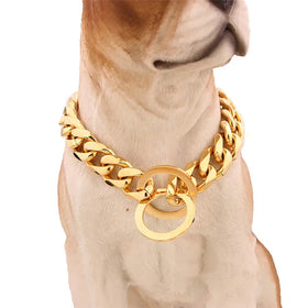 15mm Stainless Steel Dog Chain Metal Training Pet Collars Thickness Gold Silver Slip Dogs Collar for Large Dogs