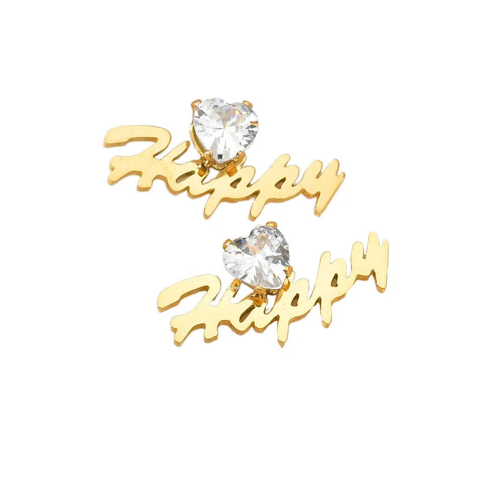 Personalized Custom Name Stainless Steel Stud Earring Heart Zircon Gold Plated Women's Birthday Gift Trendy Wedding Party
