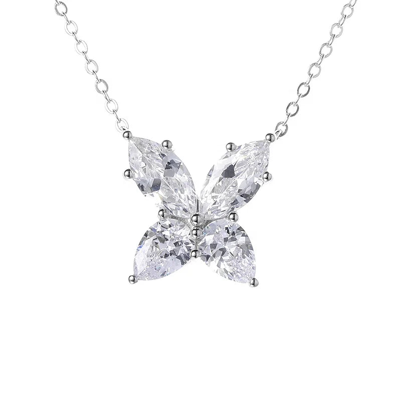 Fashion Platinum Plated Statement Pure 925 Silver Exquisite Moissanite Diamond Pendant Necklace Butterfly Women Female