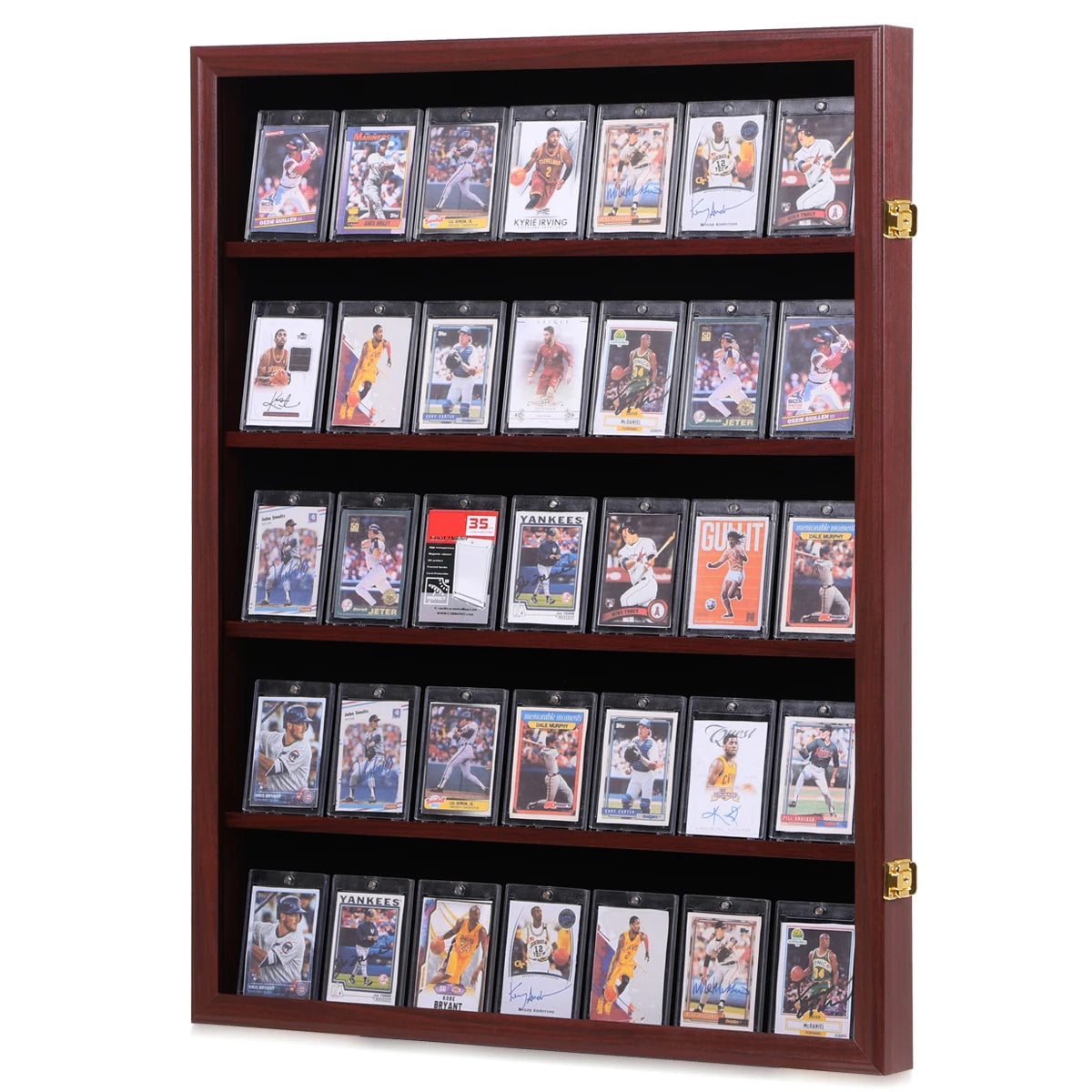 Modern 35 Graded Baseball Card Display Case Mahogany Finish Wall Mount Cabinet for Trading Sports Cards Collection