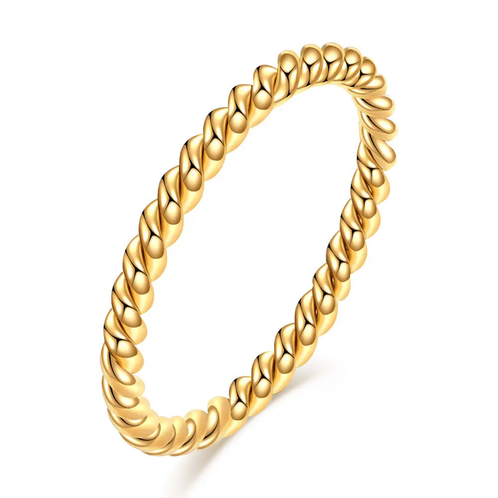 Dropshipping Stocks Selling Fashion Design Rope Ring Jewelry Stainless Steel 18k Gold Plated Waterproof Twist Ring for Women