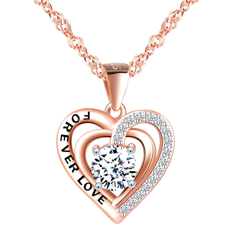925 Sterling Silver CZ Heart Pendant Necklace Rhodium Plating for Engagement Weddings Parties Romantic Style Zircon Main Stone
