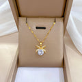 Fashion Titanium Steel Sparkling Zircon Bowknot Pendant Necklace Choker for Women Wedding Engagement Stainless Steel Jewelry