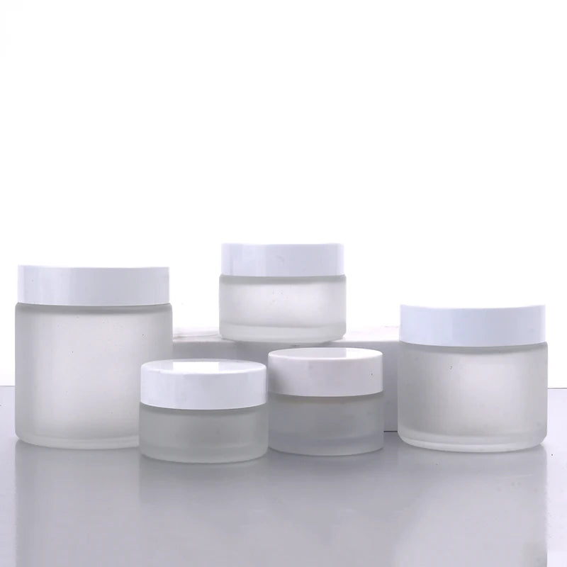 30g 50g 100g Frosted Cosmetic Glass Face Eye Cream Jars with White Lid
