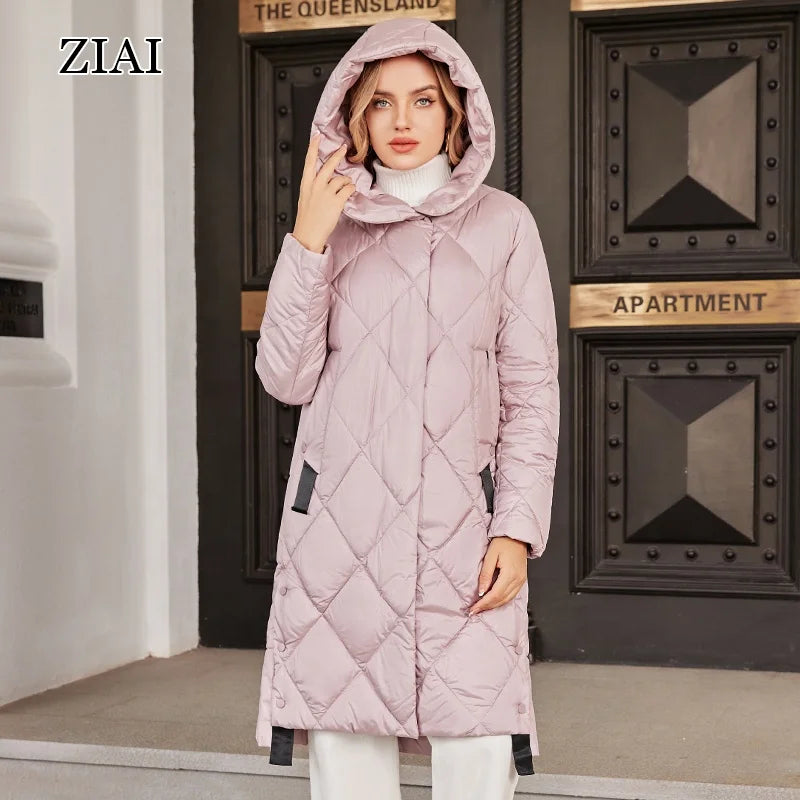 New Winter Long Women Bubble Jacket Stand Wool Collar Diagonal Zipper Senior Stitching Coat Winter Clothes for Women