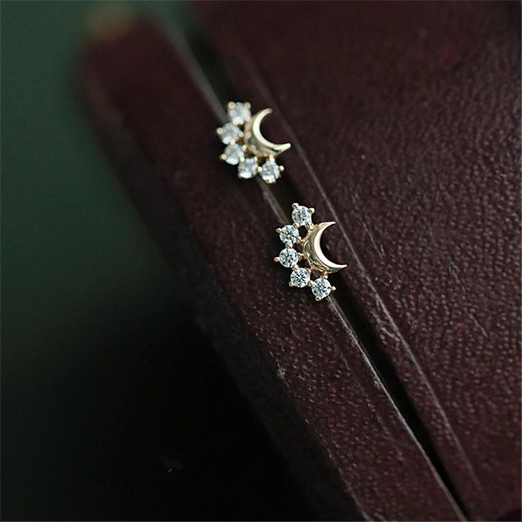 Ladies Daily Jewelry Fashion S925 Female Tiny Cz Moon Stud Earrings