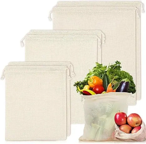 Custom Logo Canvas Drawstring Vegetable & Fruit Storage Pouch Bags-Reusable Customized Color Wholesale Available