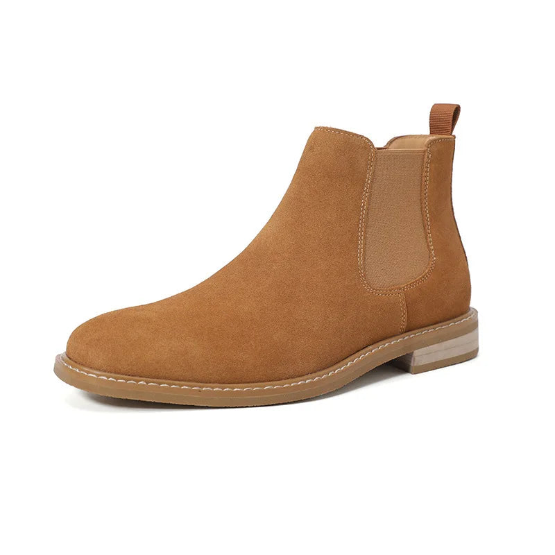 Cow Suede Genuine Leather Large Size Slip-On Solid Classic Ankle Chelsea Boots for Men Business Casual