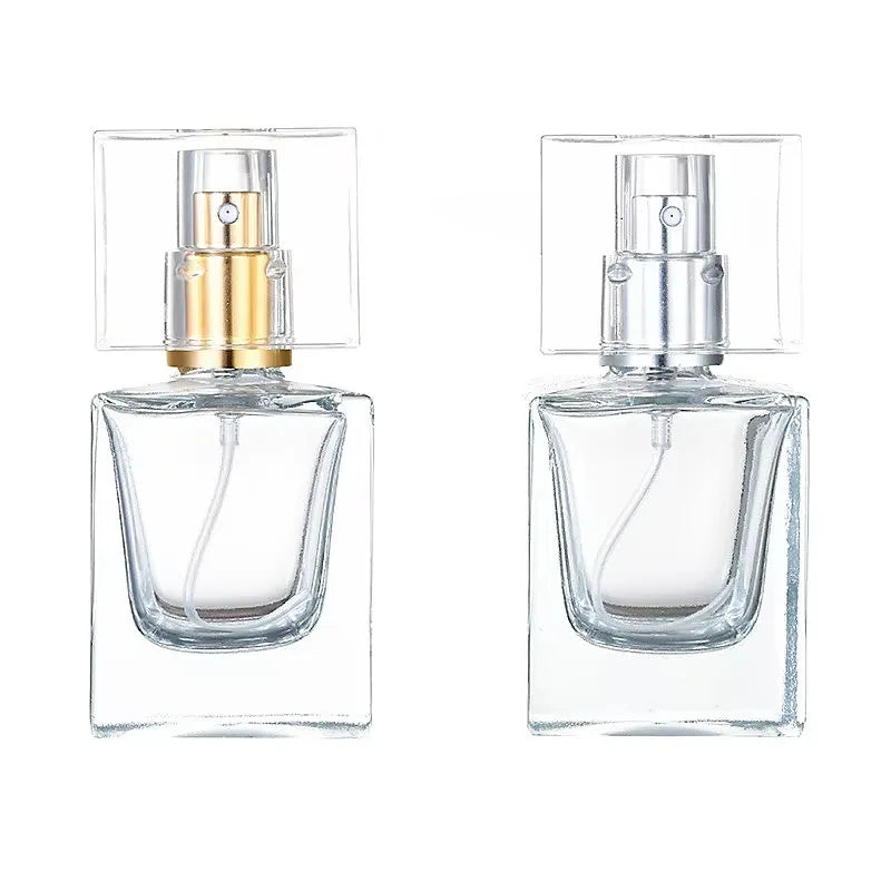Custom Logo Clear 30ml Perfume Bottle Square Luxury 50ml Golden/Silver Cap Empty Flat Parfum 30ml Glass Perfume Spray Bottle