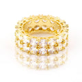 Fine Jewelry 2 Row Brass Gold Plated Baguette Cubic Zirconia Women Diamond Tennis Rings for Girl