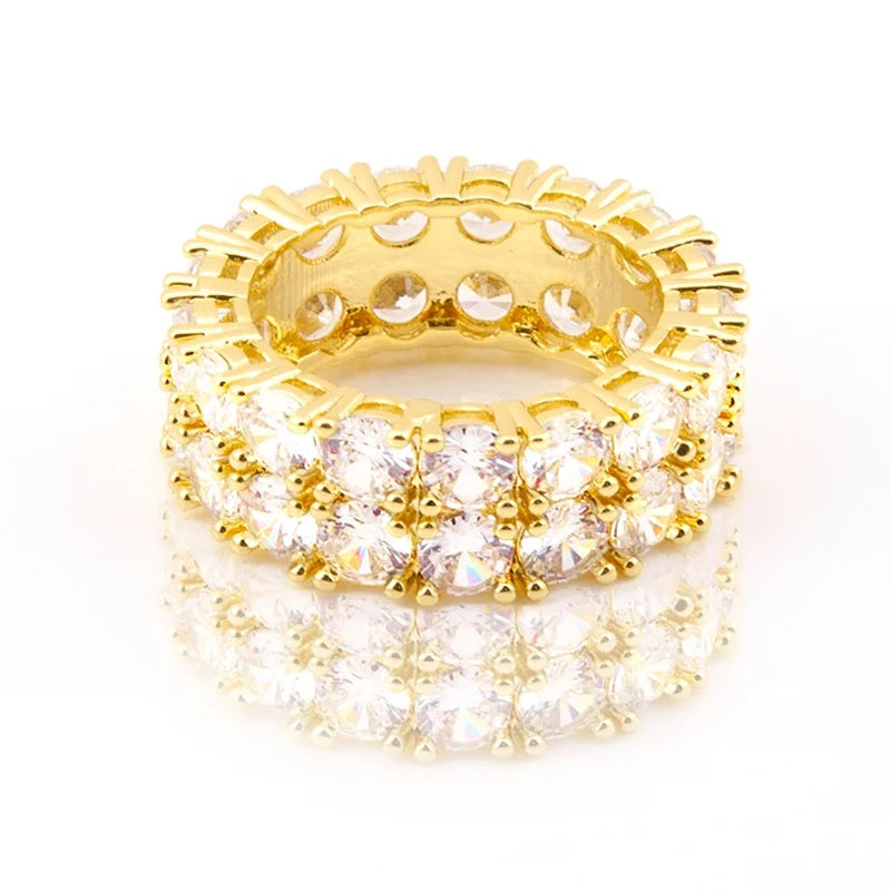 Fine Jewelry 2 Row Brass Gold Plated Baguette Cubic Zirconia Women Diamond Tennis Rings for Girl