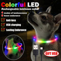 USB Rechargeable LED Dog Collar Soft Silicone Material Durable Solid Pattern Colorful Light Feature Night Glow Bright Dogs Cats