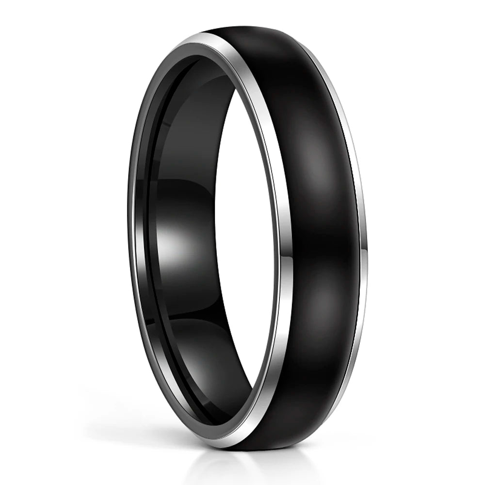 OAHLAN Fashion Jewelry 6/8mm Black Polished Silver Edge Domed Tungsten Carbide Rings for Men Women Wedding Engagement Couple