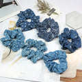 Custom Logo Denim Hair Scrunchies for Women Bulk Wholesale Fabric Hair Ties Blue Hairbands