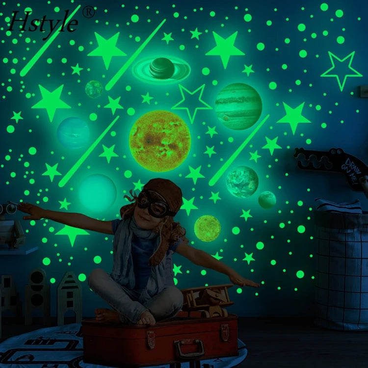 Glow in the Dark Stars and Planets for Ceiling Glowing Solar System Wall Stickers Sun Planets Moon Stars Decals Decors SD1306