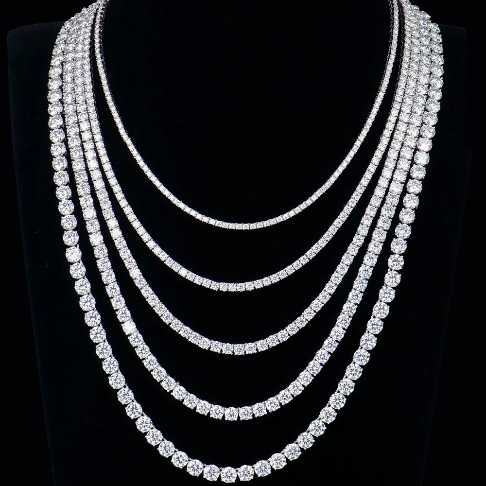 In Stock Wholesale Men Women 2-6mm 925 Sterling Silver Hip Hop Jewelry Vvs Mossanite Moissanite Diamond Tennis Necklace Chain