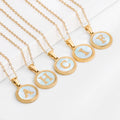 Fashion Customize 18K Gold Initial 26 Letter Round Pendant Stainless Steel Chain Locket Shell Pearl Jewelry Necklace for Women