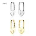 FUAMAY 925 Silver Heart Padlock Hoop Earrings Safety Pin Earrings Boucle D'oreille Femme